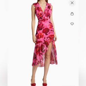 Nanci blurred blossom ruffle cocktail dress